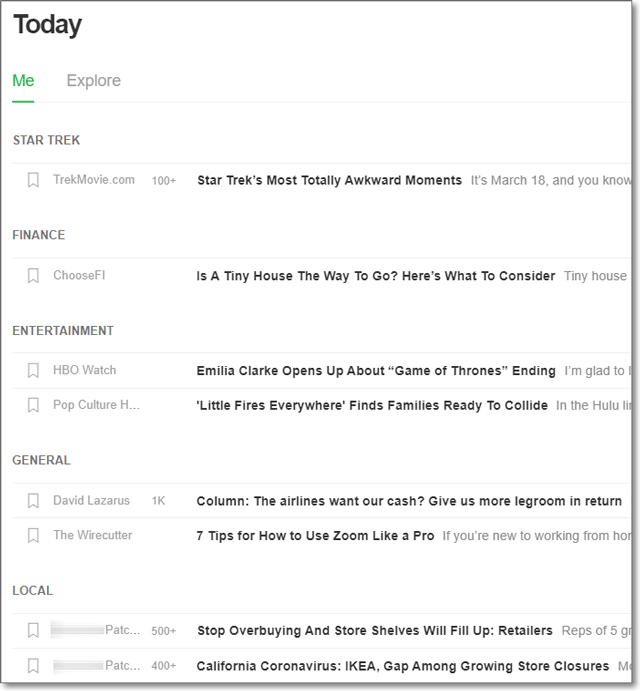 Today view of Feedly in the web app.