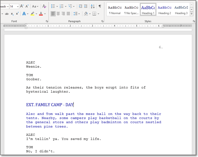 Screenplay in Word for Computer