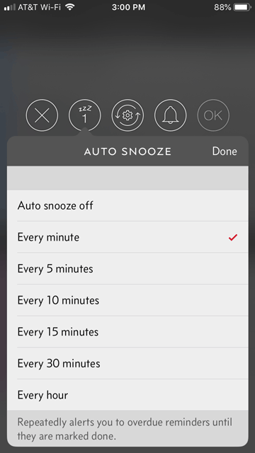 Auto snooze options in Due