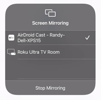 Screen Mirroring in Control Center