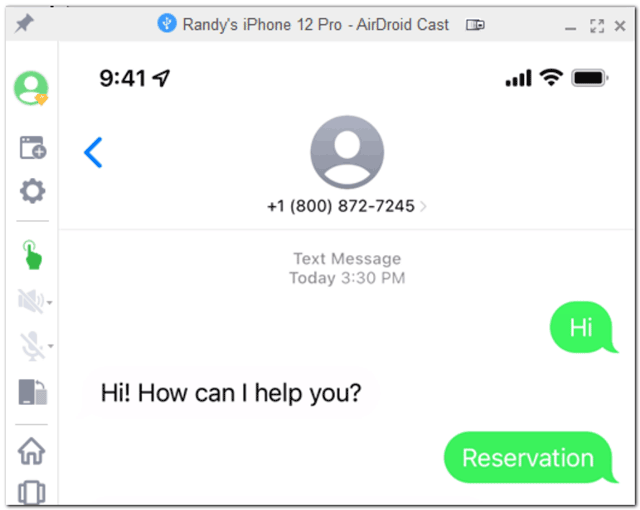 An SMS message in AirDroid Cast.