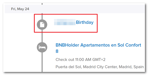 A birthday reminder in TripIt