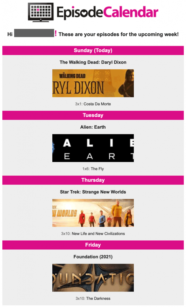 EpisodeCalendar - Email Message