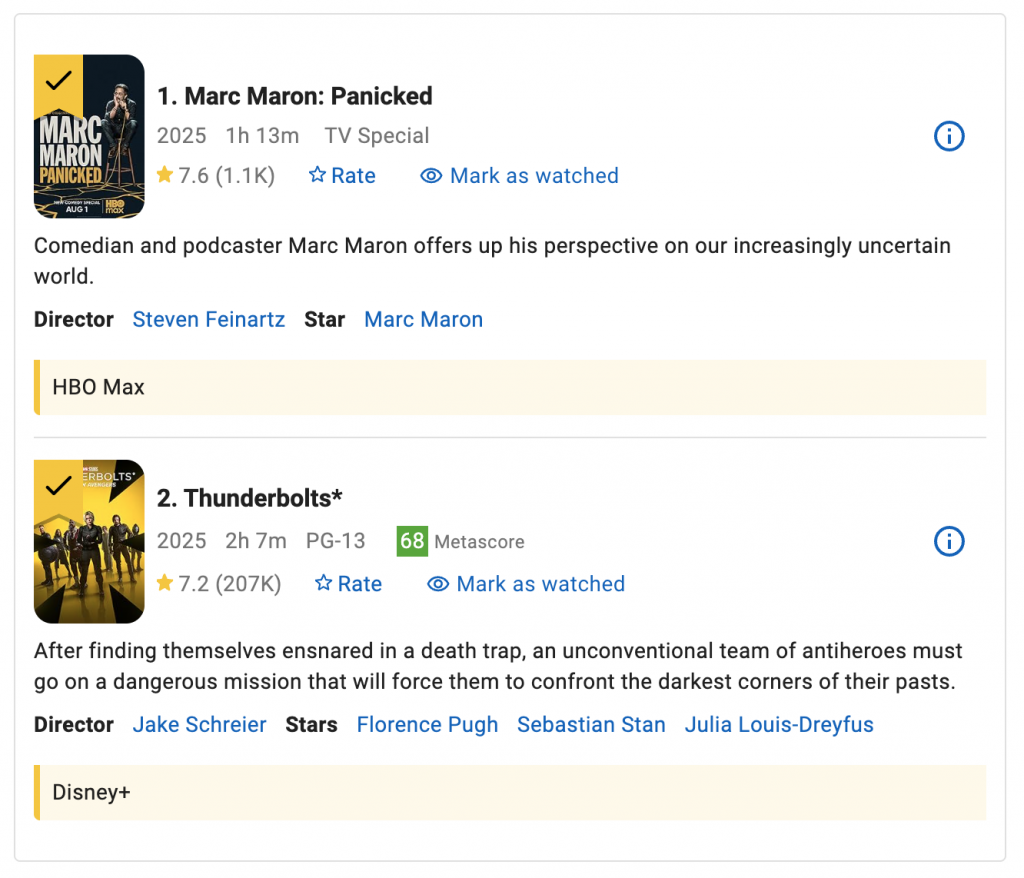 IMDB - example movie watch queue