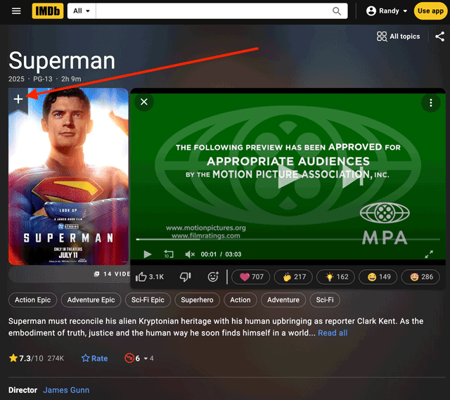 IMDb details page for Superman