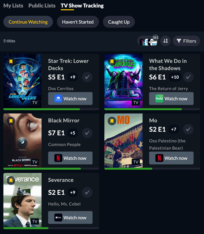 JustWatch Continue Watching TV Tracking