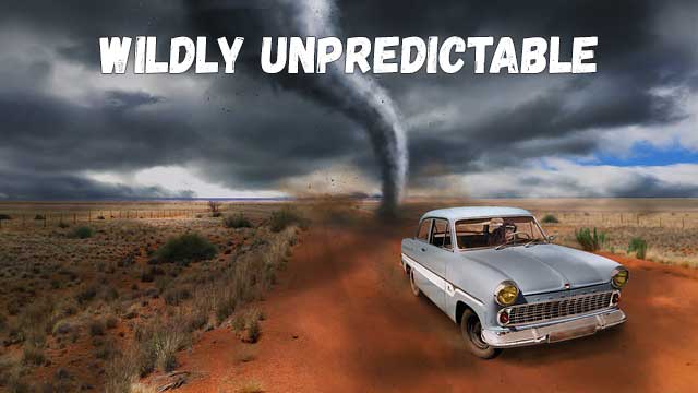 Monkey driving a car in a tornado