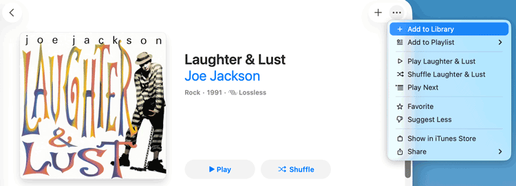 Adding an album to my library in Apple Music