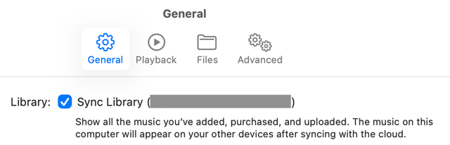 Sync Library option in Apple Music