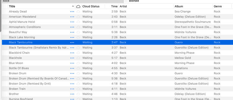 Music in Waiting Cloud Status in Apple Music