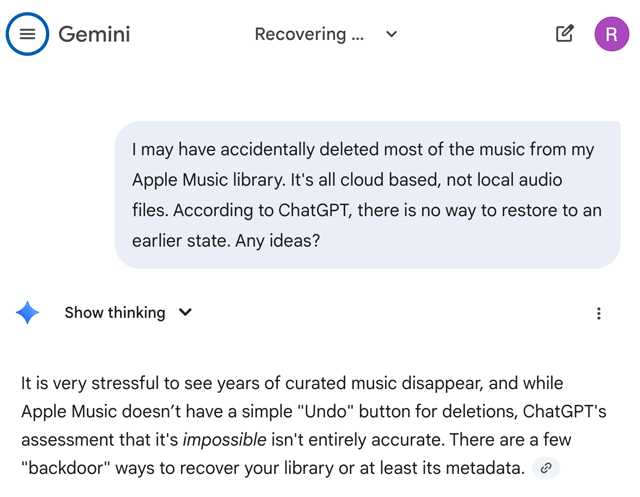 Starting a new chat thread in Gemini