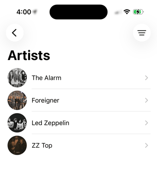 Artists Screen on Apple Music on iPhone