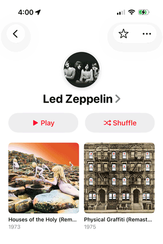 Led Zepelin albums on iPhone