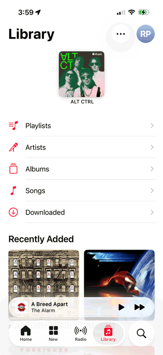 Apple Music Library Screen on iPhone