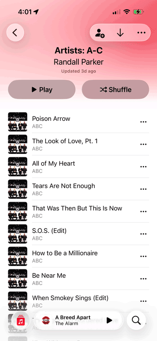 An Apple Music playlist on an iPhone