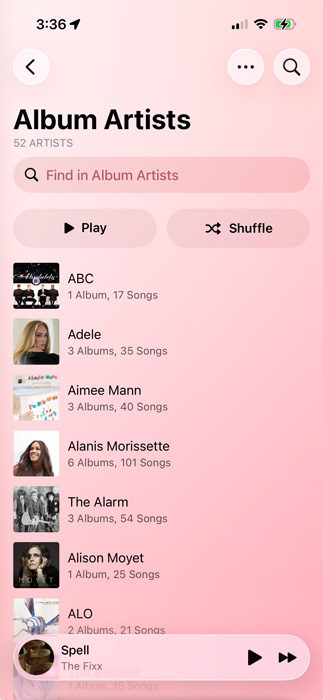 Album Artists screen in Marvis Pro
