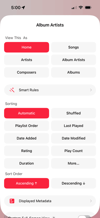 Album Artists setting screen in Marvis Pro