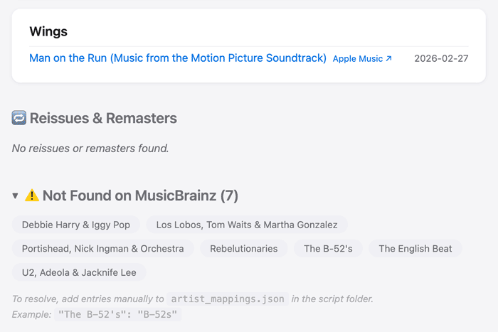 The bottom of the New Releases report showing additional info.