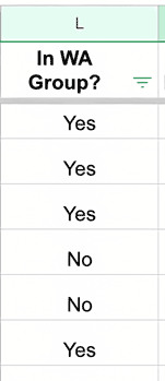 A Google Sheets column with Yes and No cell values.