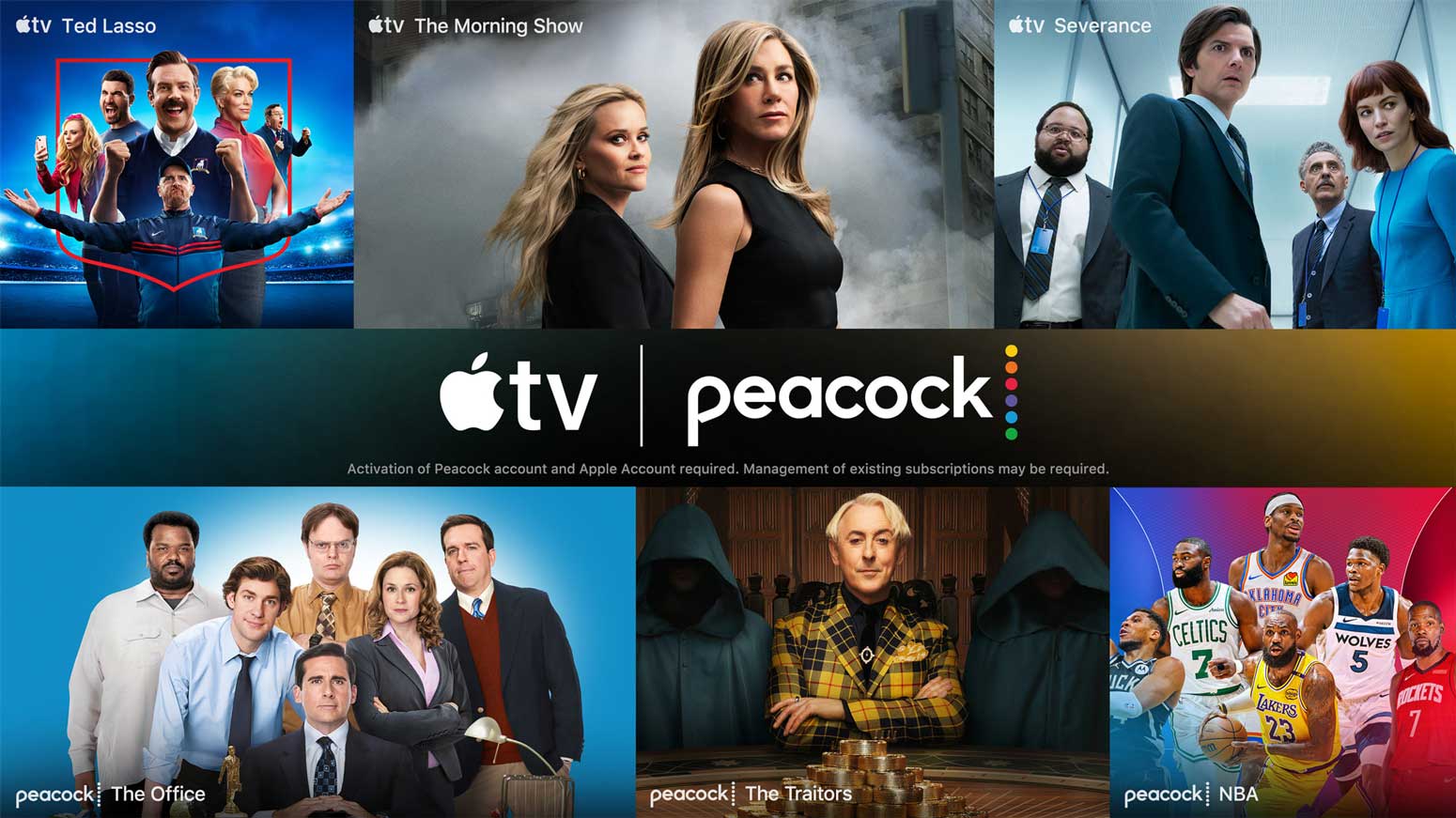 Peacock and Apple TV poster montage