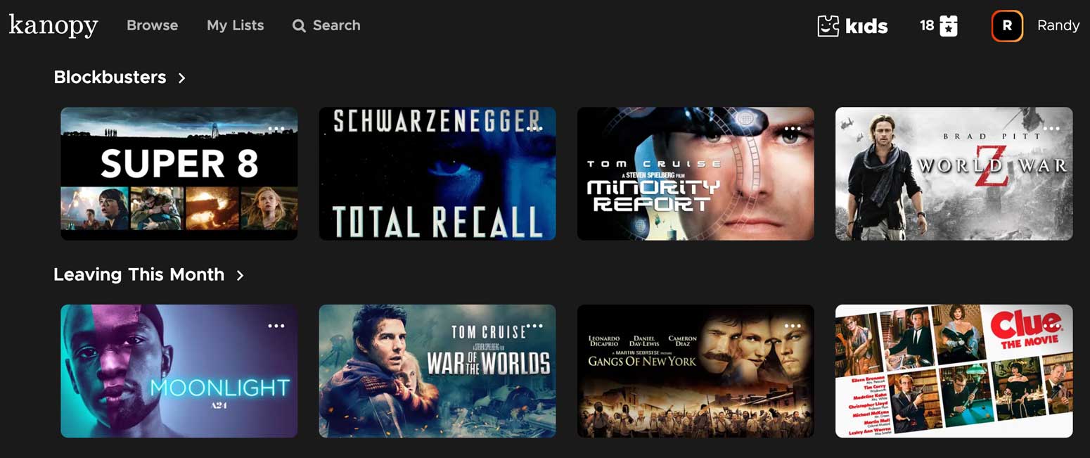 Some movies availabe on Kanopy
