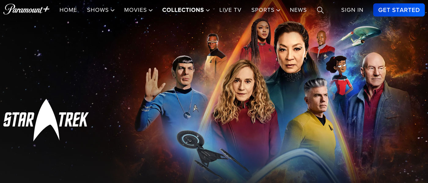 Star Trek landing page with character portraits.
